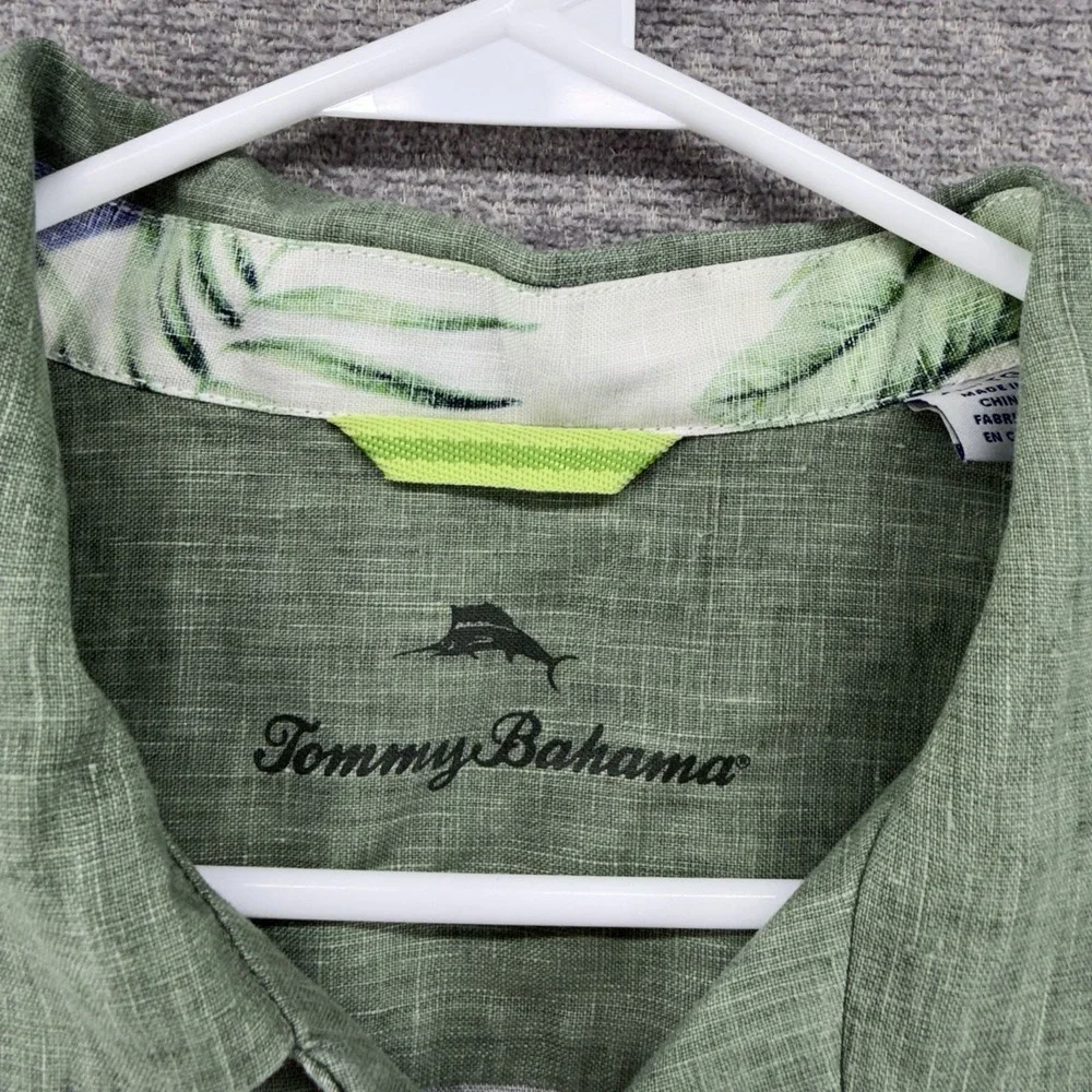 Tommy Bahama Short Sleeve Shirt Men Size XL Green 100% Linen Button Up Casual